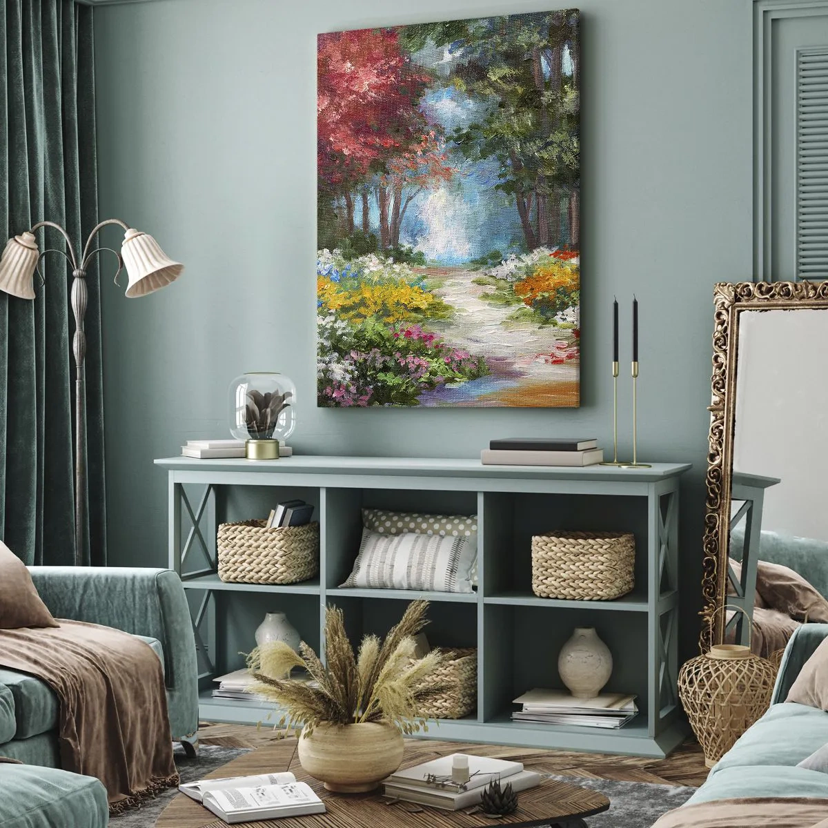 Vászonkép - Erdei kert, virágos erdő - 55x100 cm