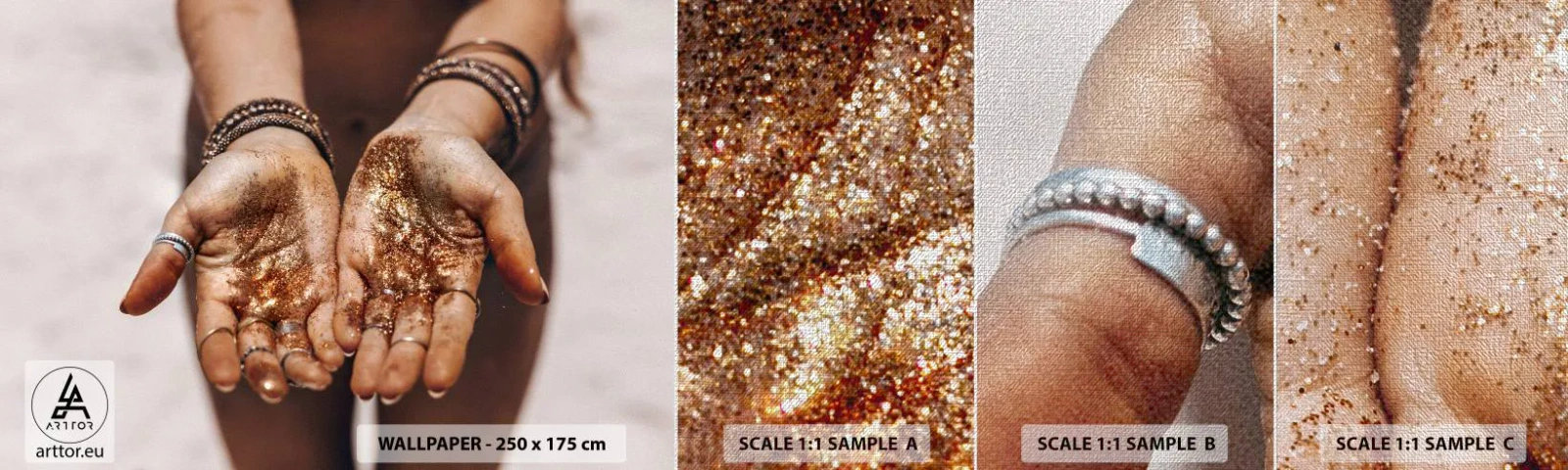 Fotótapéta Minta Premium Canvas - Ajándék neked - Női kezek, Boho, Arany - 100x30 cm