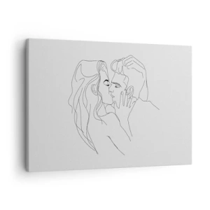 Vászonkép - Egy csókolózó pár körvonalai világos háttér előtt - 70x50cm - Ugyanaz a vonalón - Modern fali dekoráció nappalihoz és hálószobához ARTTOR