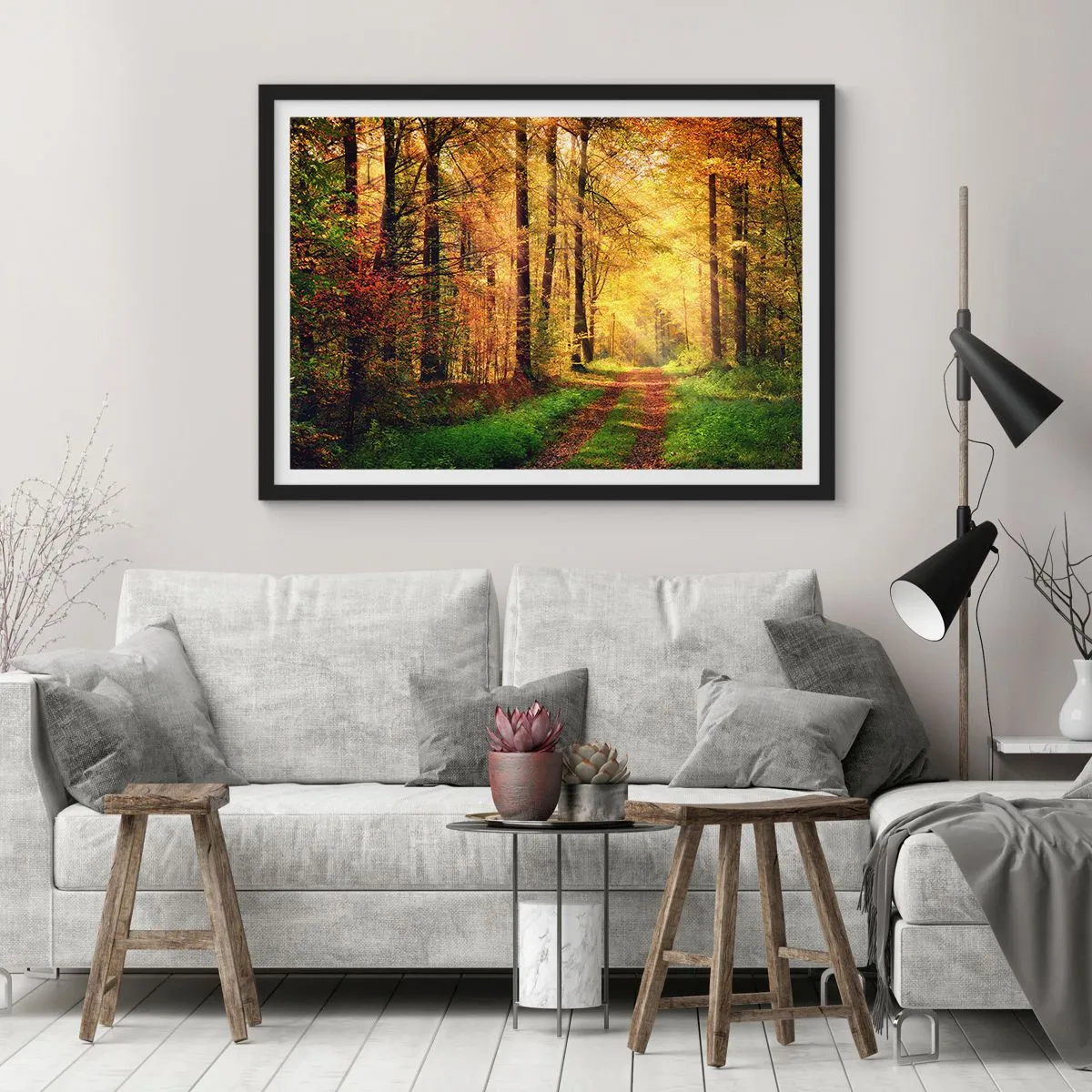 Poszter fehér keretben - Erdei, arany csend - 70x50 cm