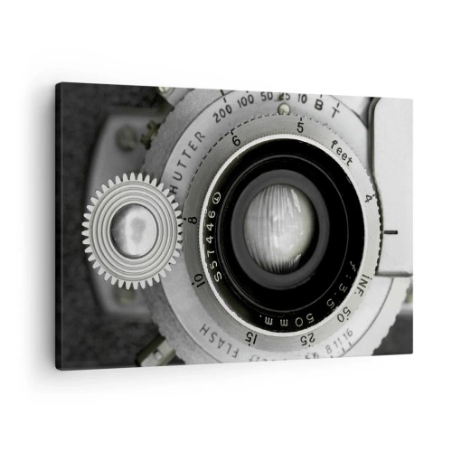 Vászonkép - Egy régi fényképezőgép lencséje - 70x50cm - Történet Hollywoodról - Modern fali dekoráció nappalihoz és hálószobához ARTTOR