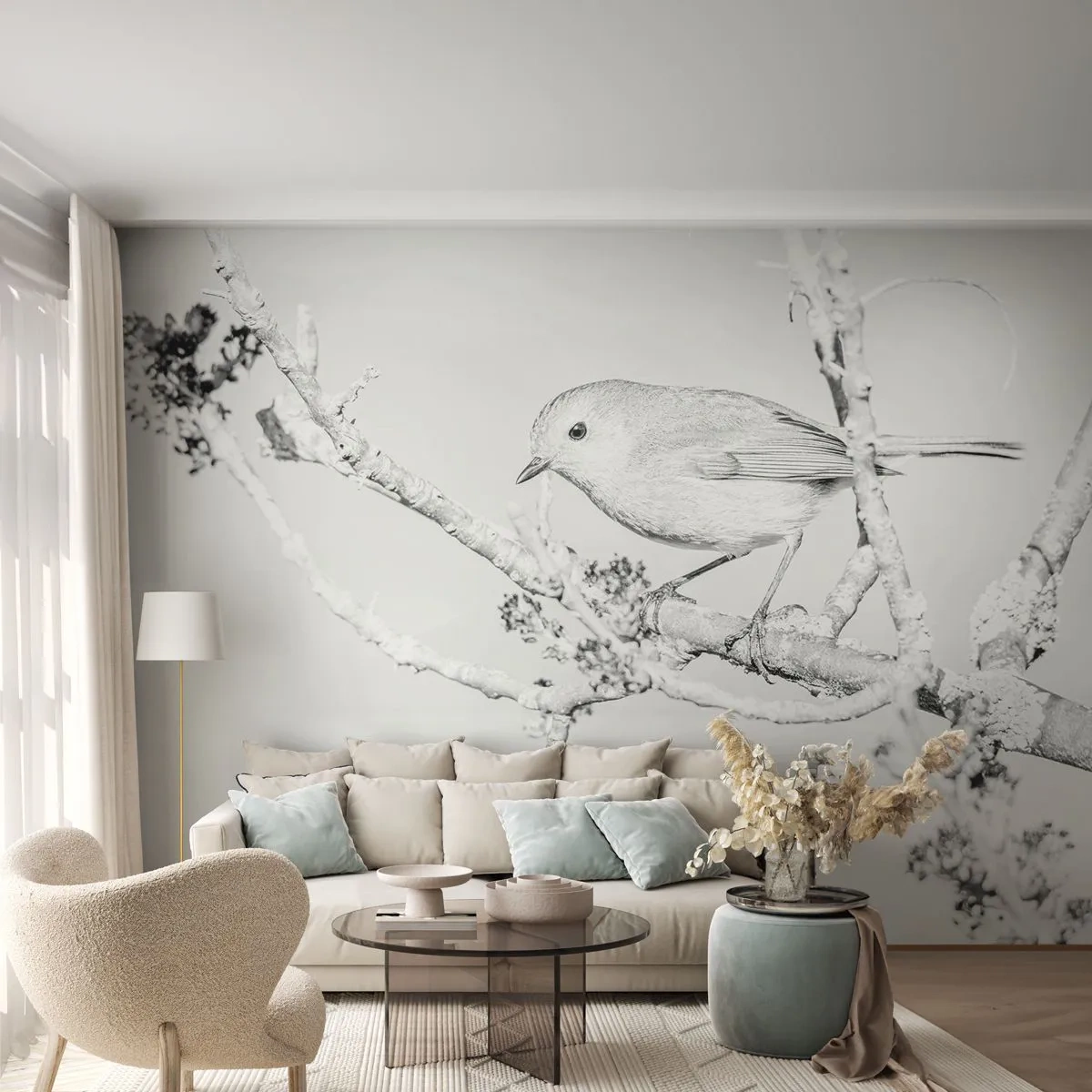 Fotótapéta Premium Sand - Téli reggel - Fényes, Madár, Természet - 100x70 cm