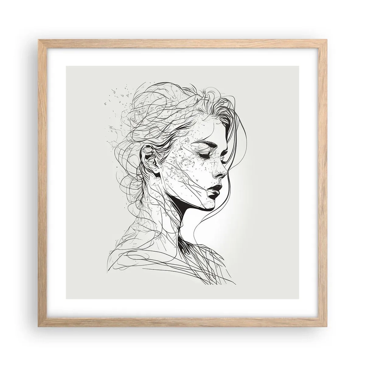 Poszter világos tölgy keretben - Portré álmodozásban - 50x50 cm