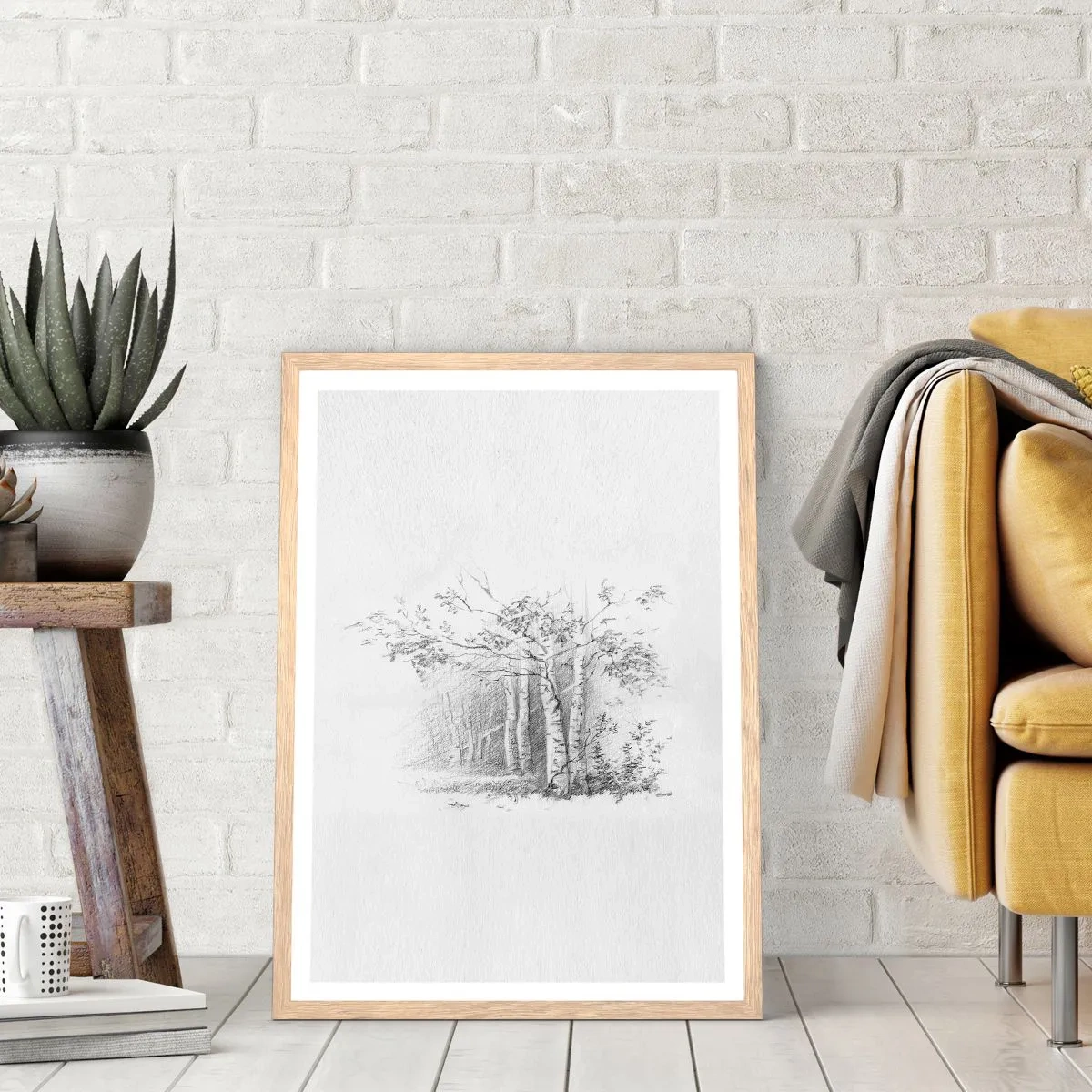 Poszter világos tölgy keretben - A nyírerdő fénye - 61x91 cm