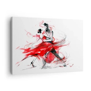 Vászonkép - Táncosok egy dinamikus táncban, piros díszítéssel - 70x50cm - Tango - a szenvedély ritmusa - Modern fali dekoráció nappalihoz és hálószobához ARTTOR
