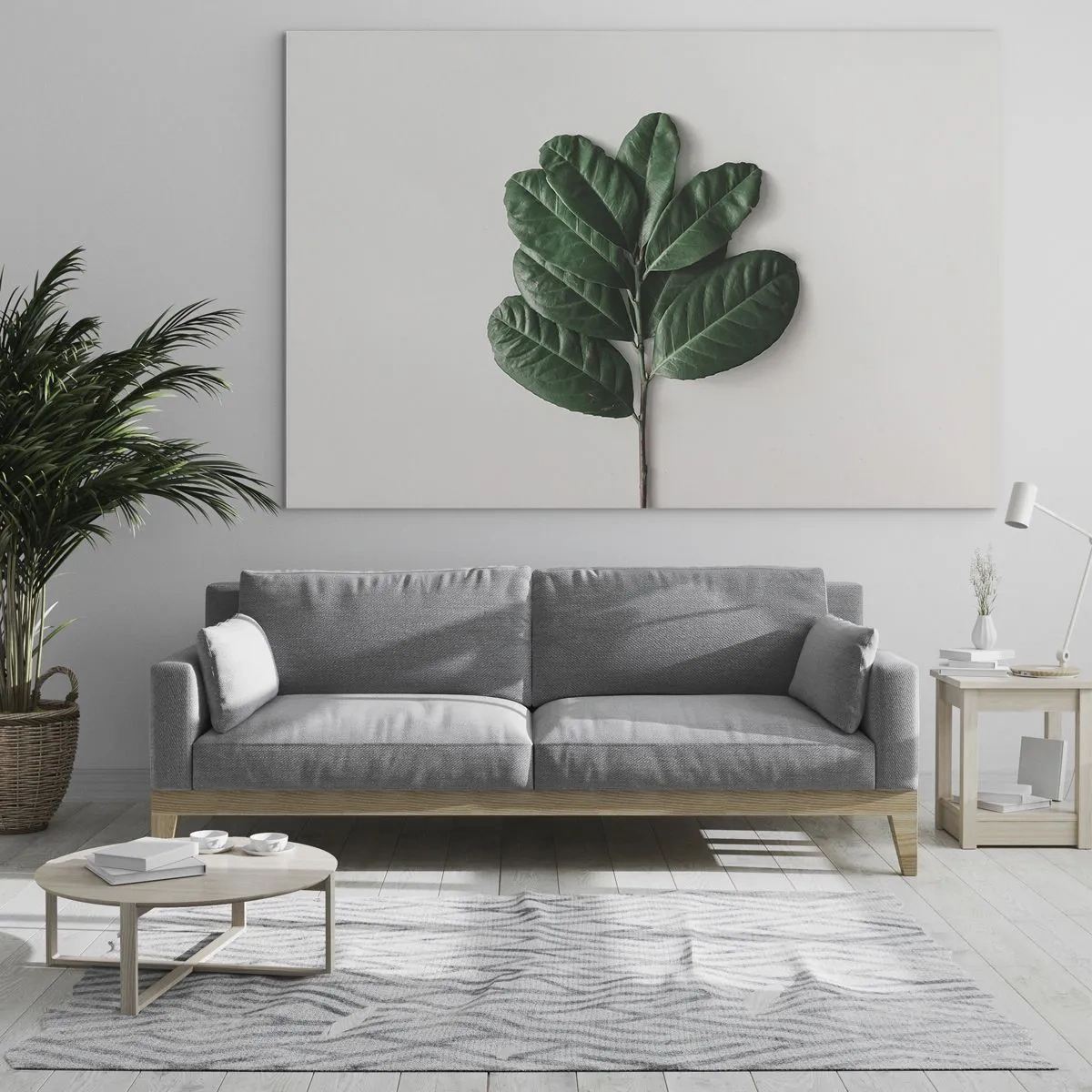 Üveg kép - Egy ág zöld levelekkel világos háttér előtt - 70x50cm - Rajz csak a természetről - Modern fali dekoráció nappalihoz és hálószobához ARTTOR