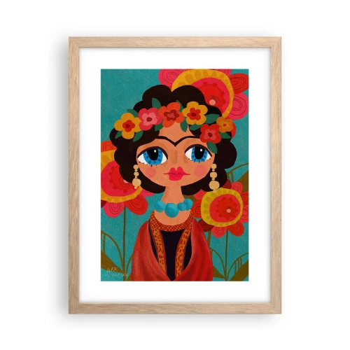 Poszter világos tölgy keretben - A mákos leány - 30x40 cm