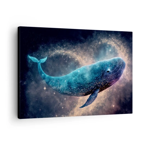 Vászonkép - Egy űrbálna egy galaxissal a háttérben - 70x50cm - Van egy világ... - Modern fali dekoráció nappalihoz és hálószobához ARTTOR