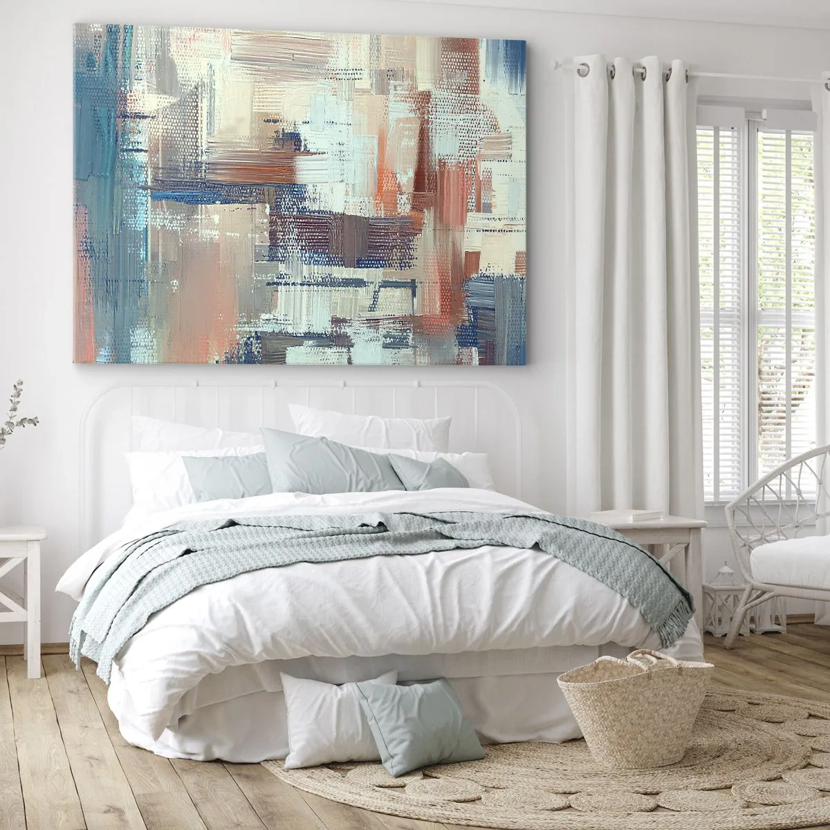 Vászonkép - Absztrakt kompozíció kék és bézs árnyalatokban - 70x50cm - Elérve a fényt - Modern fali dekoráció nappalihoz és hálószobához ARTTOR