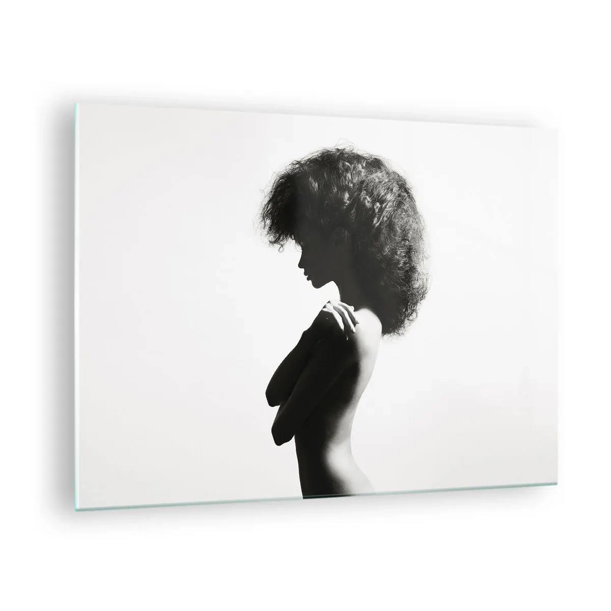 Üveg kép - Női akt kontrasztos fekete-fehér fényben - 70x50cm - Mint virág a karcsú száron - Modern fali dekoráció nappalihoz és hálószobához ARTTOR