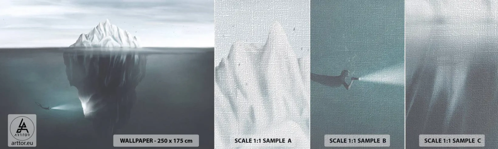 Fotótapéta Minta Premium Canvas - Víz alatti rejtély - Jéghegy, Gleccser, Búvár - 100x30 cm