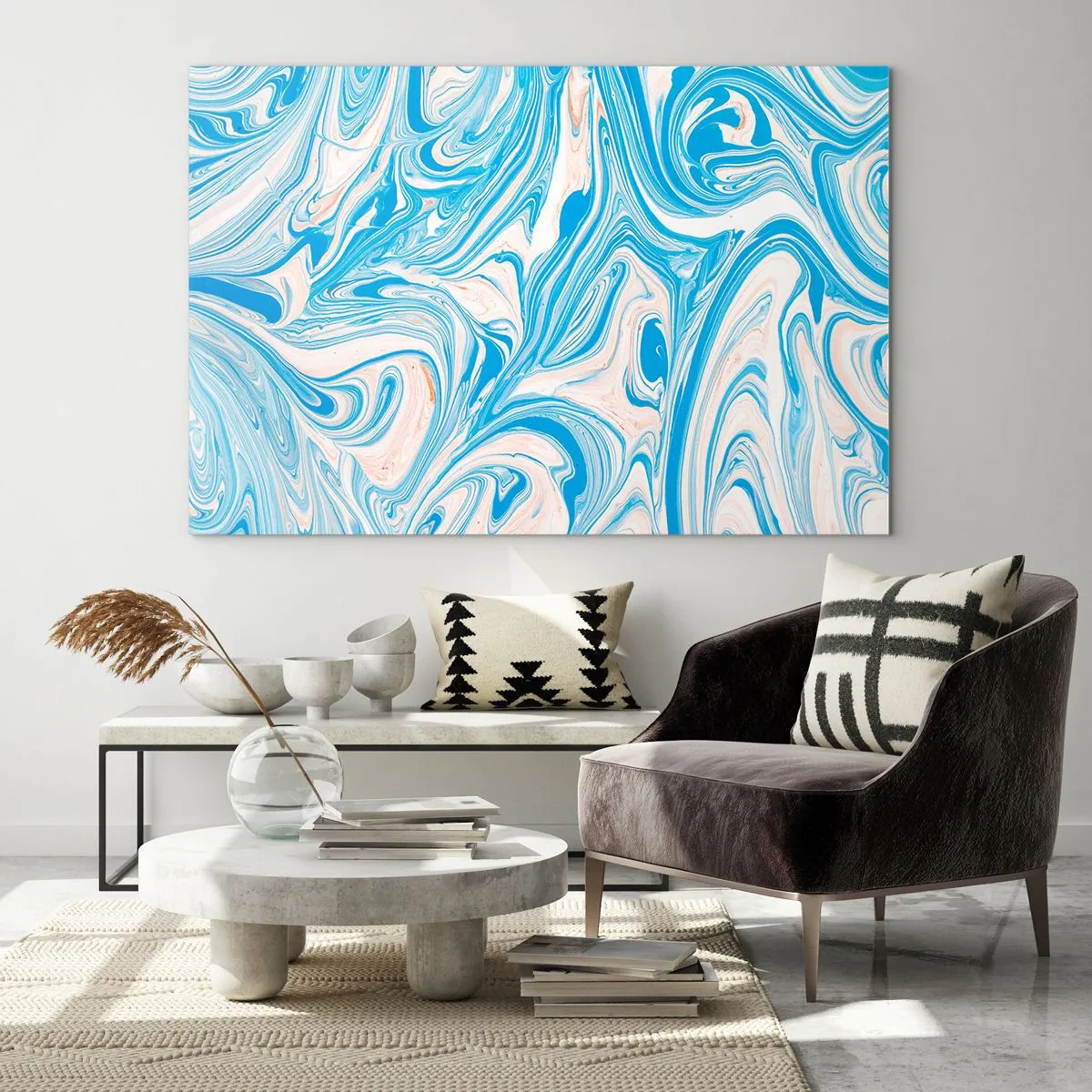 Üveg kép - Absztrakt minta türkiz és bézs árnyalatokban - 70x50cm - Mocsár türkizben - Modern fali dekoráció nappalihoz és hálószobához ARTTOR