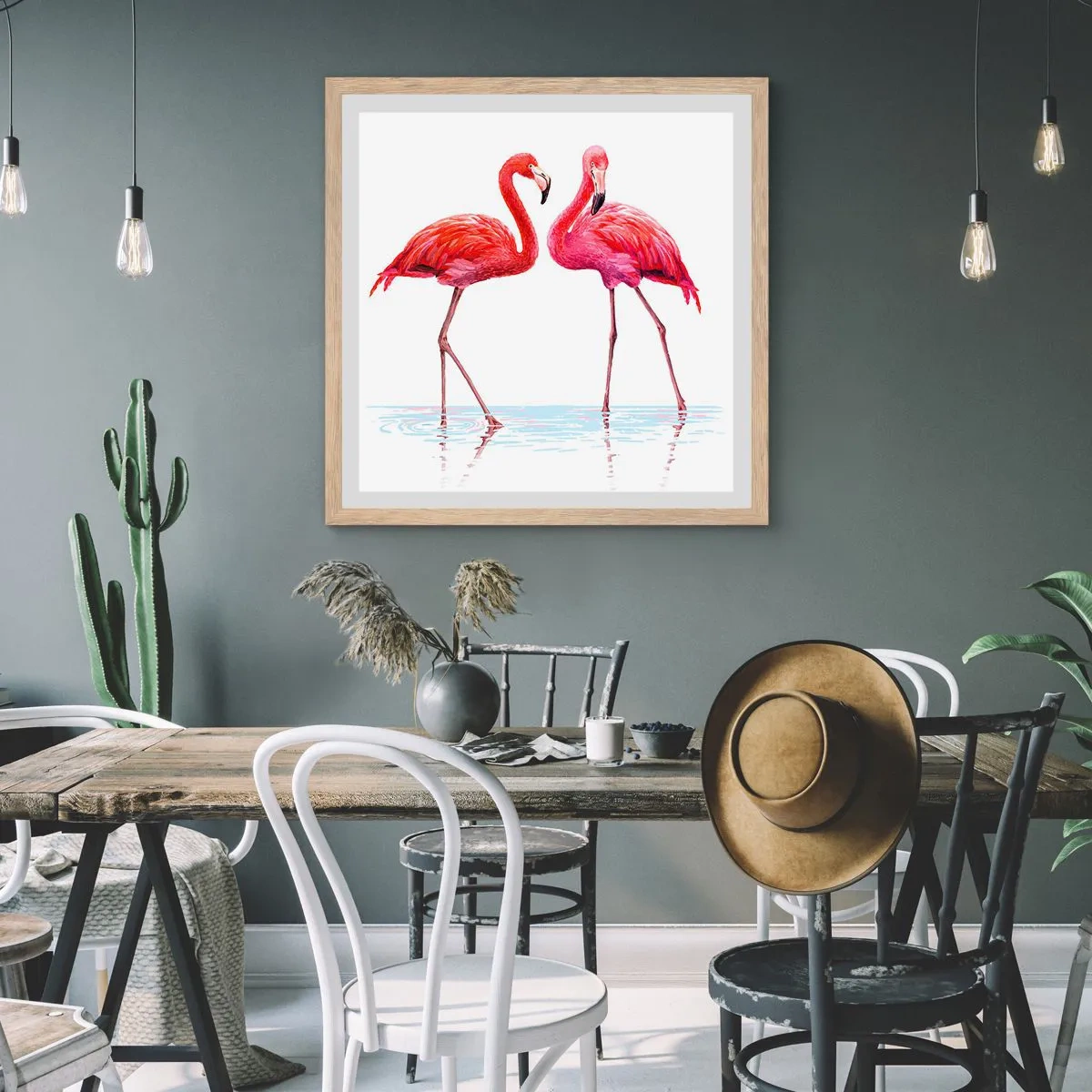 Poszter világos tölgy keretben - Rozsaszín randez-vous - 30x30 cm