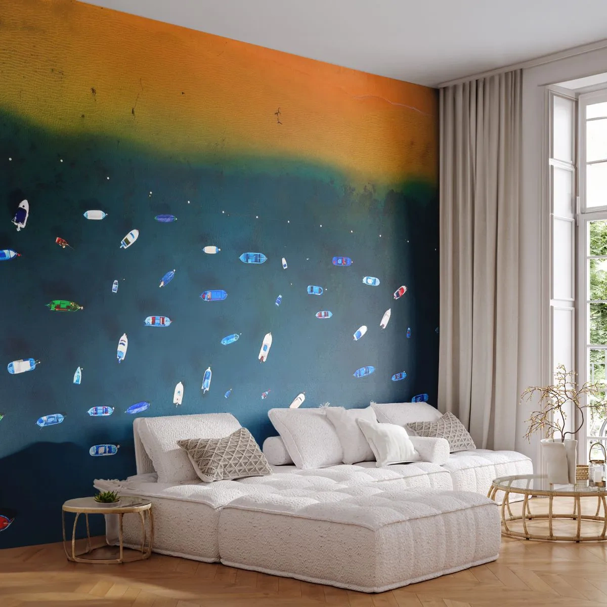 Öntapadós Fotótapéta Deluxe Sticker - Egy ünnepi játék - Csónakok, Strand, Tengerpart - 250x175 cm