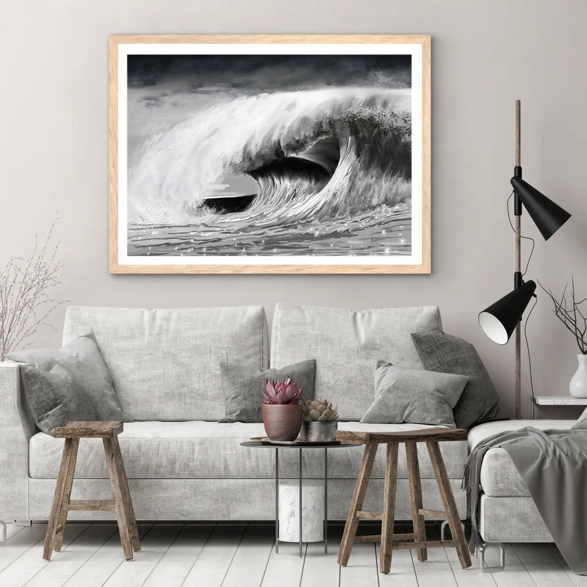 Poszter világos tölgy keretben - Az óceán haragja - 70x50 cm