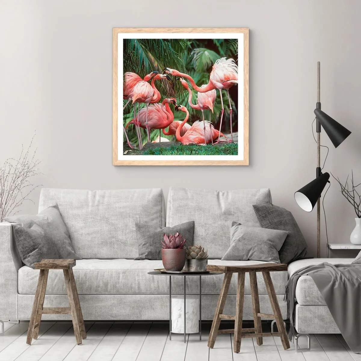 Poszter világos tölgy keretben - Délutáni pletyka - 40x40 cm