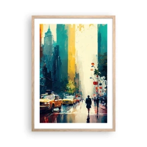 Poszter világos tölgy keretben - New York - itt még az eső is színes. - 50x70 cm
