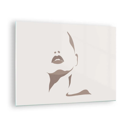 Üveg kép - Egy női arc és nyak körvonala minimalista stílusban - 70x50cm -  Fényből és árnyékból létrehozott - Modern fali dekoráció nappalihoz és hálószobához ARTTOR
