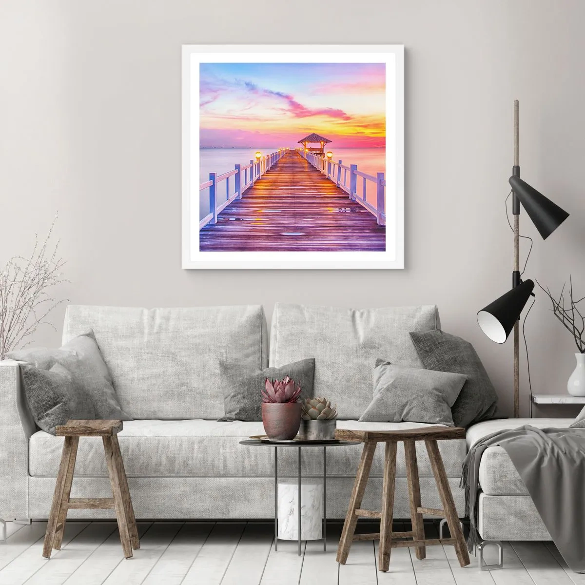 Poszter fekete keretben - Az est lilás-arany csendje - 60x60 cm