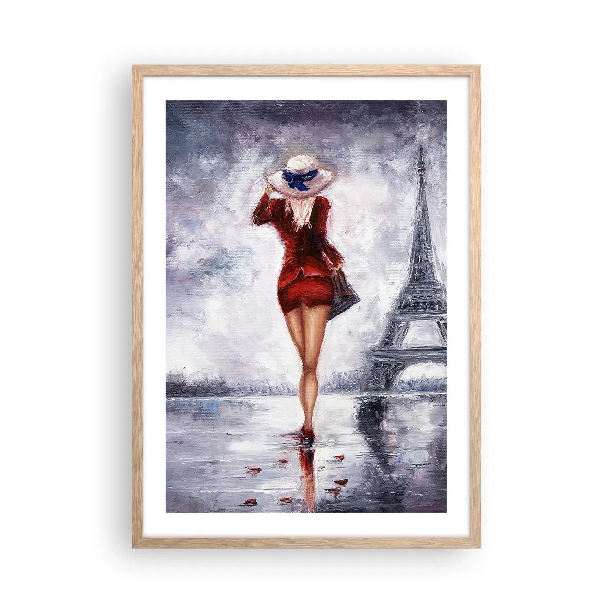 Poszter világos tölgy keretben - Párizsi szimbólumok - 50x70 cm