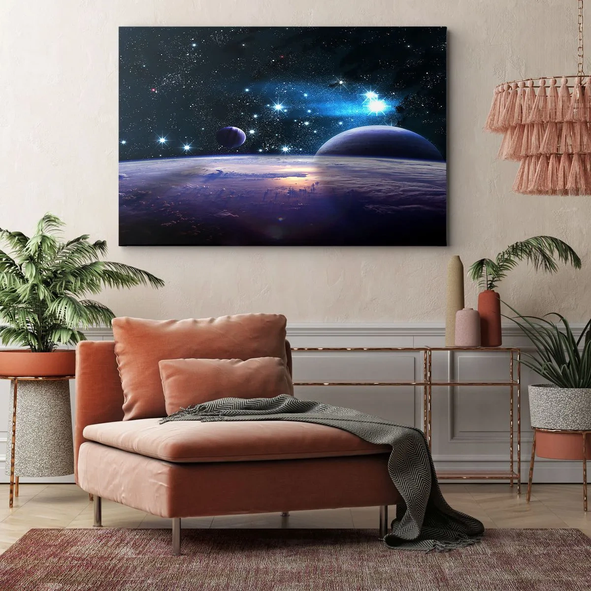 Vászonkép - A világűr látképe bolygókkal és csillagokkal - 70x50cm - Még mindig egyedül? - Modern fali dekoráció nappalihoz és hálószobához ARTTOR