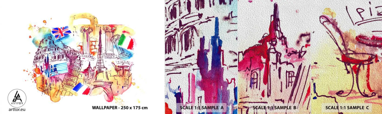 Fotótapéta Minta Premium Sand - Európai körút - Absztrakció, Utazások, Bőrönd - 100x30 cm