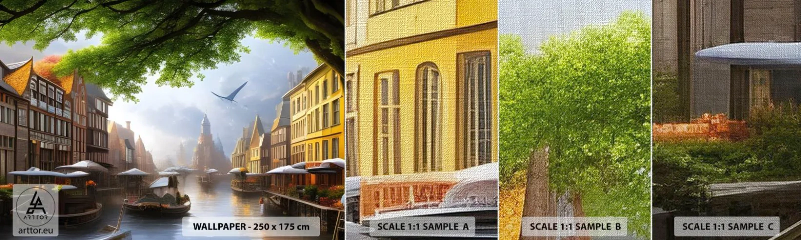 Fotótapéta Minta Premium Canvas - Holland városkép - Óváros, Csónakok, Csatorna - 100x30 cm