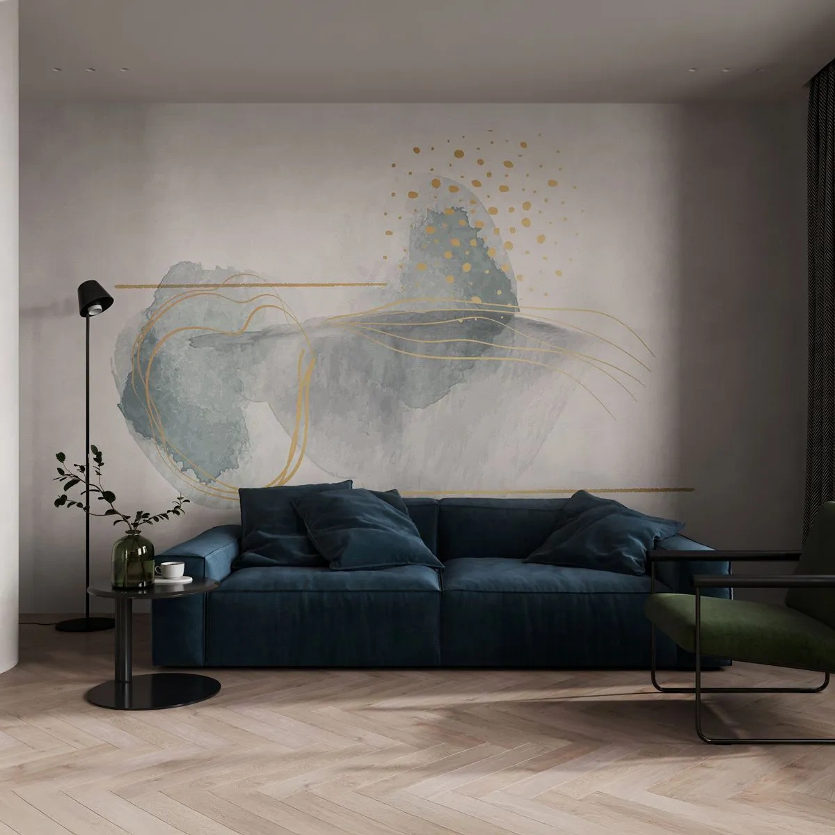 Öntapadós Fotótapéta Deluxe Sticker - A szürkeség és az arany kapcsolatáról - Absztrakció, Darab, Érdekes formák - 350x256 cm