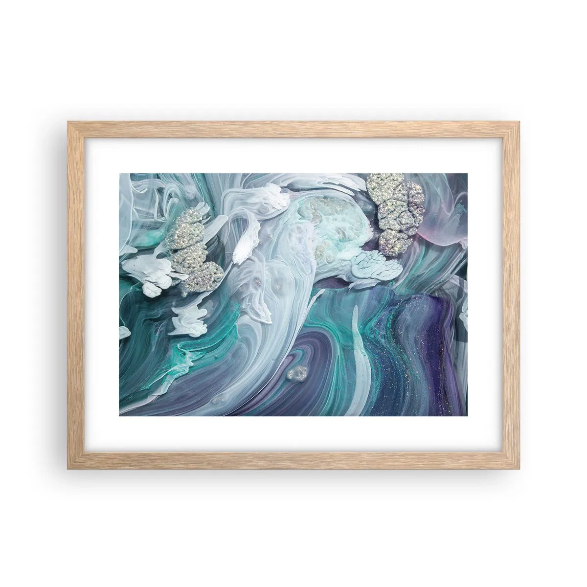 Poszter világos tölgy keretben - Kék áramlatok - 40x30 cm