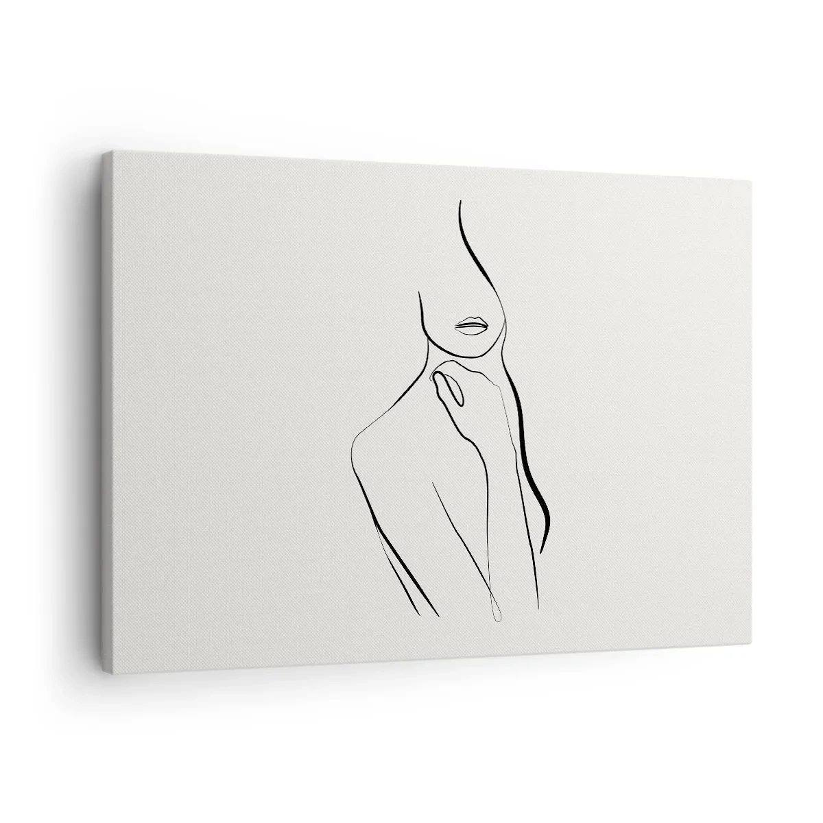 Vászonkép - Egy minimalista vázlat egy női sziluettről világos háttér előtt. - 70x50cm - A melankólia hulláma - Modern fali dekoráció nappalihoz és hálószobához ARTTOR
