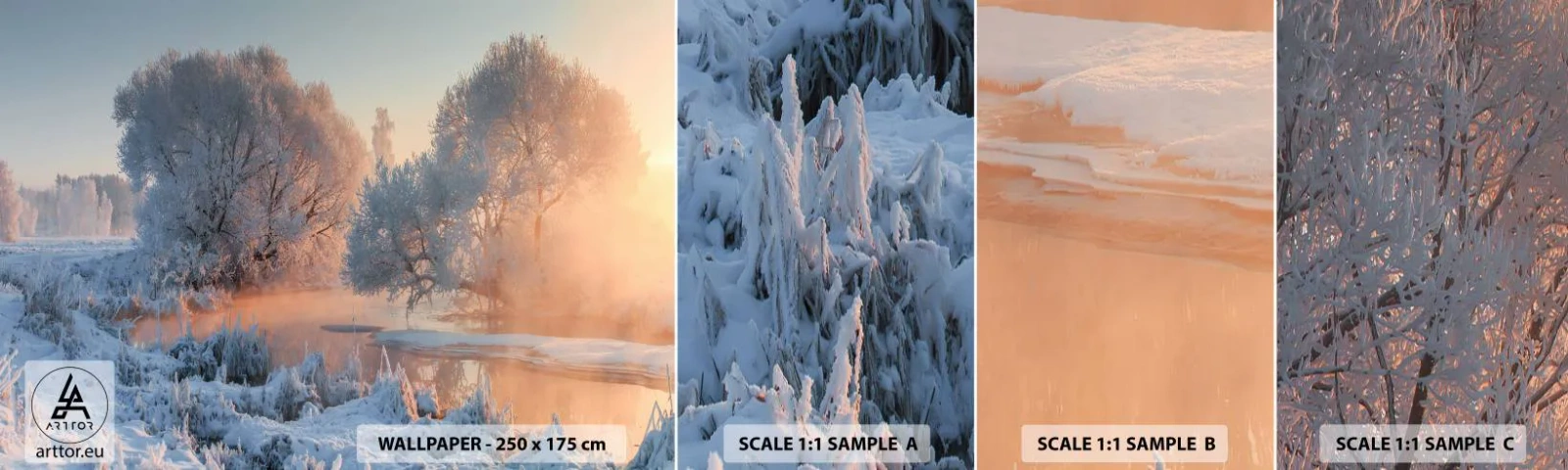 Fotótapéta Minta Öntapadós Deluxe Sticker - A napos kristályban minden ragyog - Tájkép, Téli, Folyó - 100x30 cm