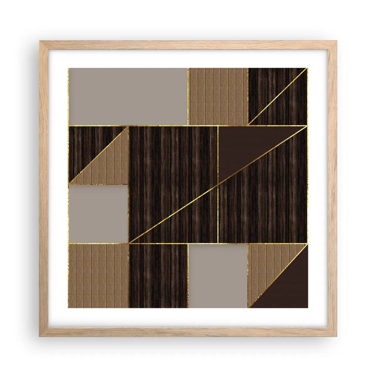 Poszter világos tölgy keretben - Barna és arany mozaik - 50x50 cm