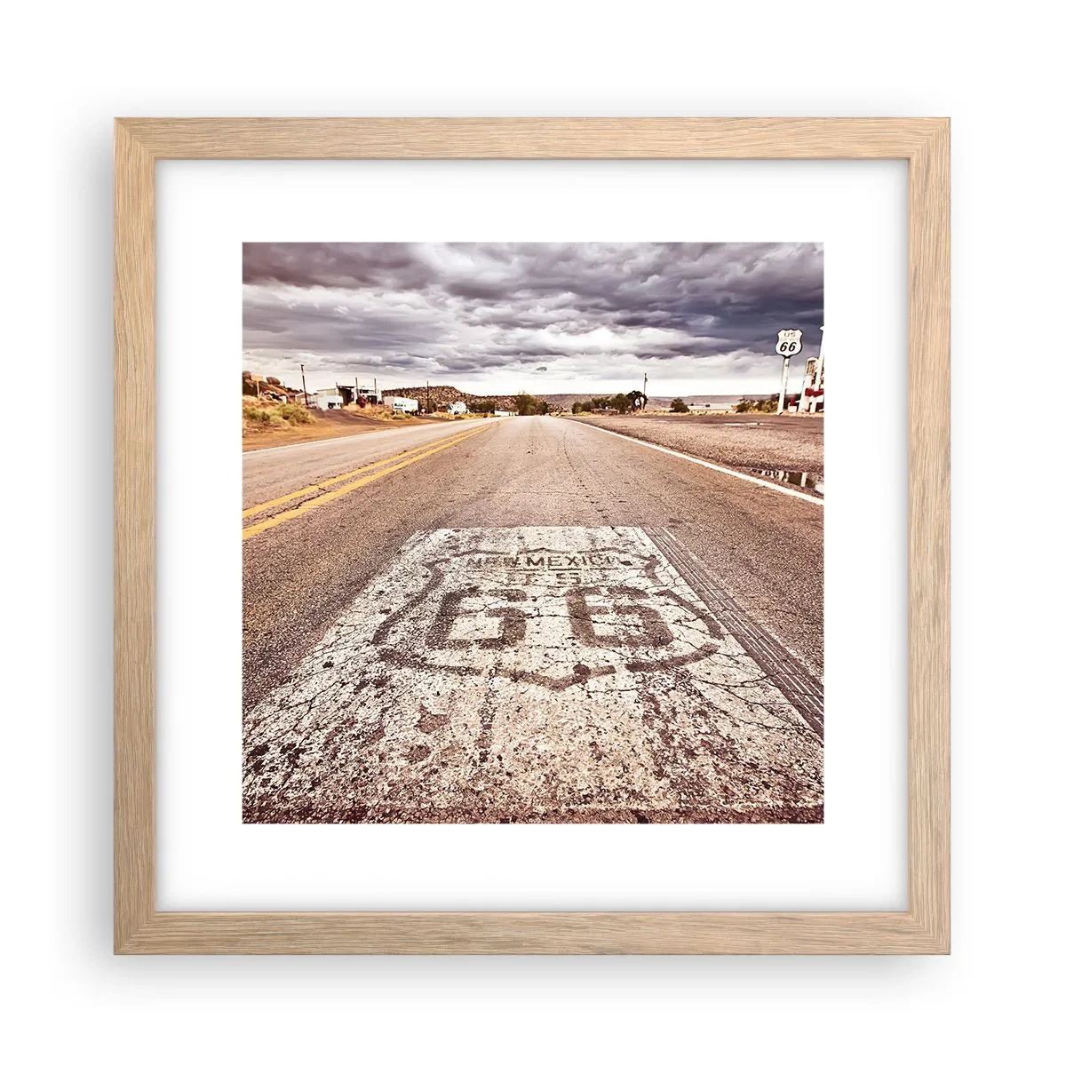 Poszter világos tölgy keretben - Mother Road – amerikai legenda - 30x30 cm