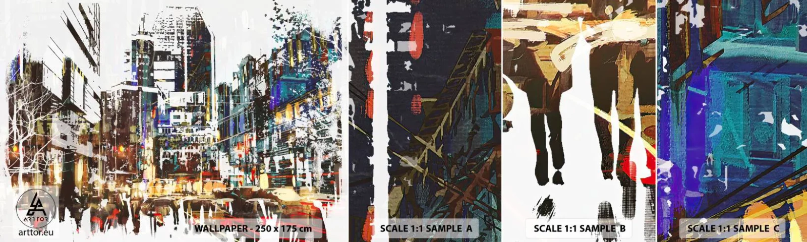 Fotótapéta Minta Öntapadós Deluxe Sticker - Csillogó város - Város, Építészet, Grafika - 100x30 cm