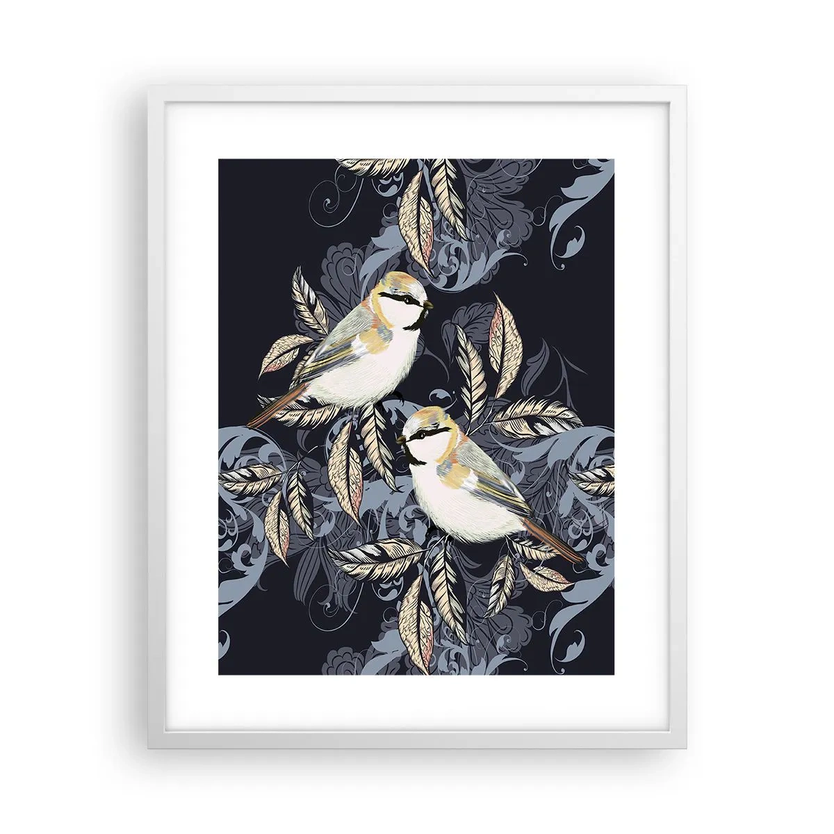 Poszter fekete keretben - Sárga-kék madárdal - 40x50 cm