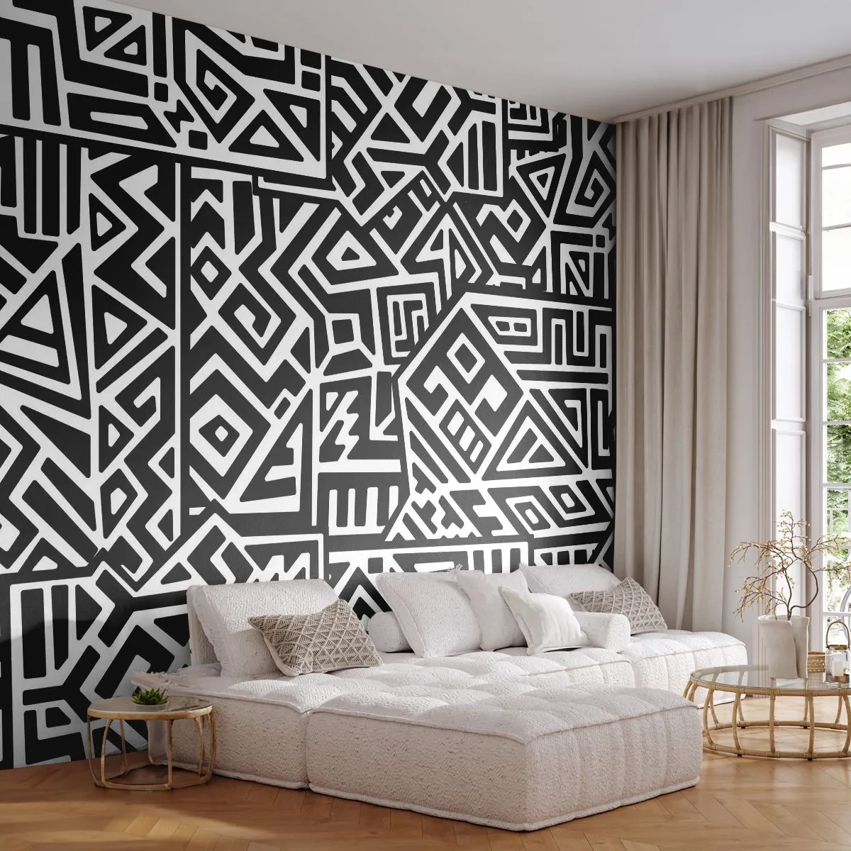 Öntapadós Fotótapéta Deluxe Sticker - Kolumbusz előtti kompozíció - Absztrakció, Darab, Fekete és fehér - 250x175 cm