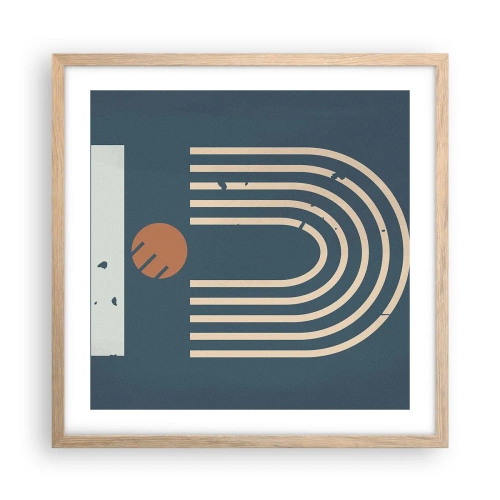Poszter világos tölgy keretben - Geometria sötétkék háttéren - 50x50 cm