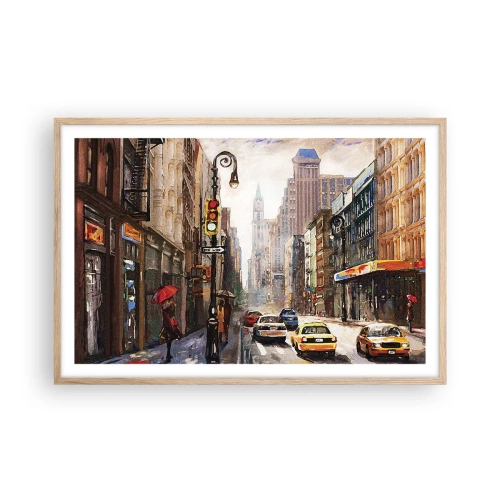 Poszter világos tölgy keretben - New York – esőben is színes - 91x61 cm