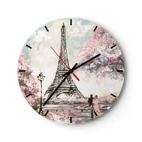 Falióra, Óra - Az Eiffel-torony virágzó fákkal körülvéve - 30x30cm - Áprilisi séta Párizsban - Modern fali dekoráció nappalihoz, konyhához és hálószobához ARTTOR
