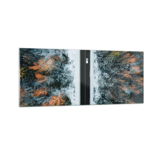 Üveg kép - Átvágni a téli erdőn - 100x40 cm
