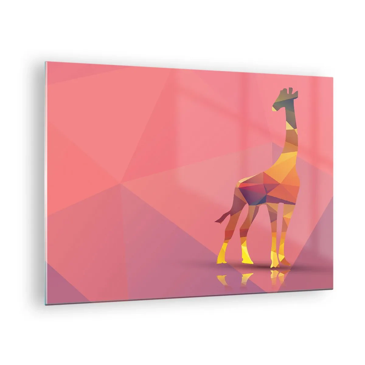 Üveg kép - Geometrikus zsiráf pasztell háttéren - 70x50cm - A szavanna színeiben - Modern fali dekoráció nappalihoz és hálószobához ARTTOR