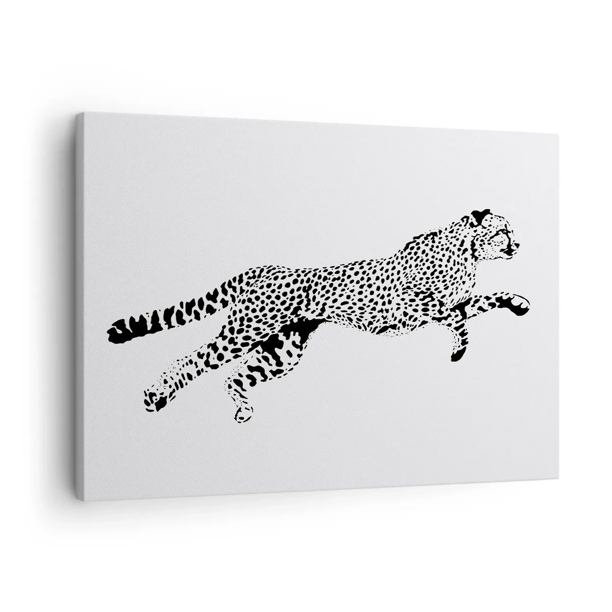 Vászonkép - Minimalista grafika egy mozgó gepárdról - 70x50cm - A leggyorsabb a Földön - Modern fali dekoráció nappalihoz és hálószobához ARTTOR
