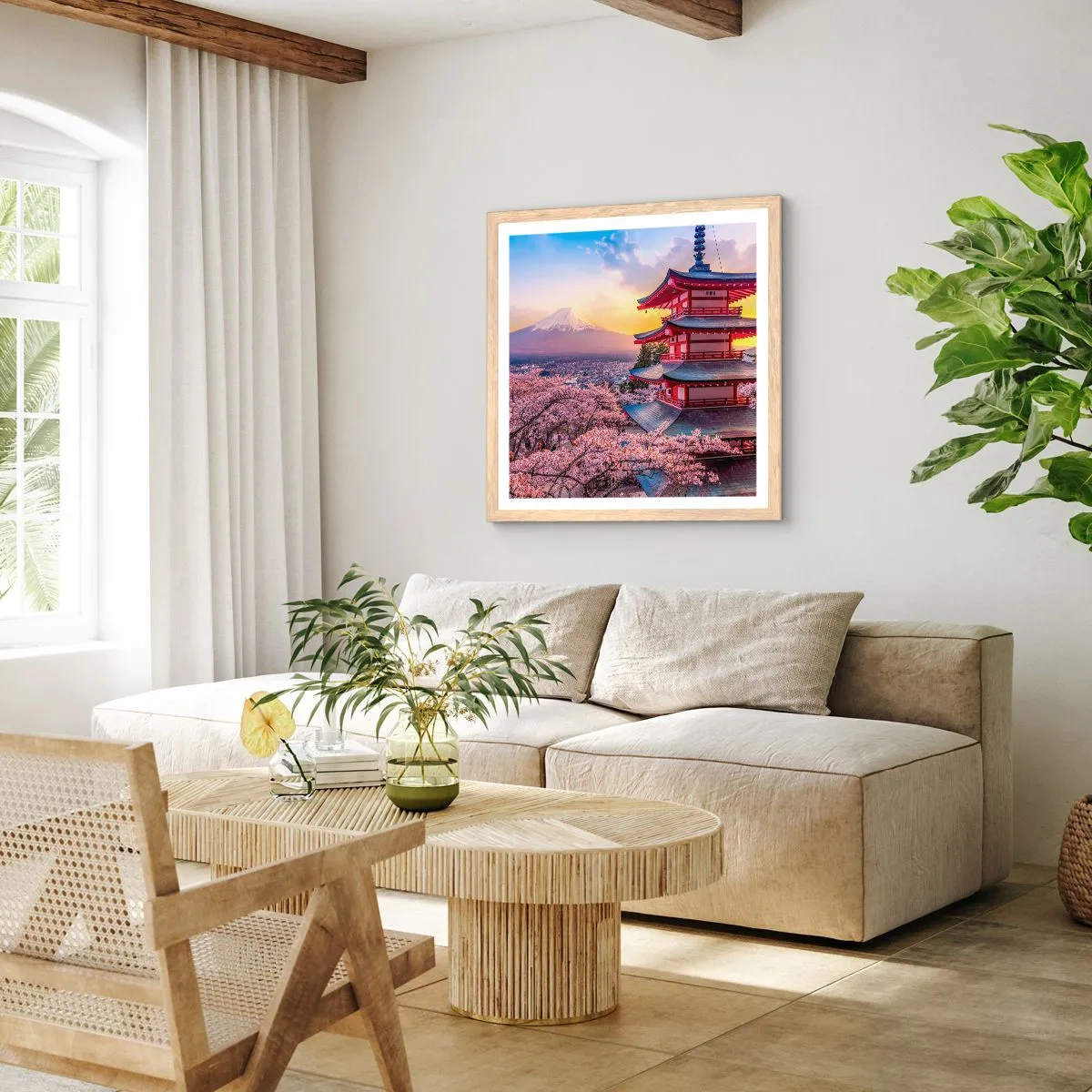 Poszter világos tölgy keretben - A japán lélek lényege - 60x60 cm