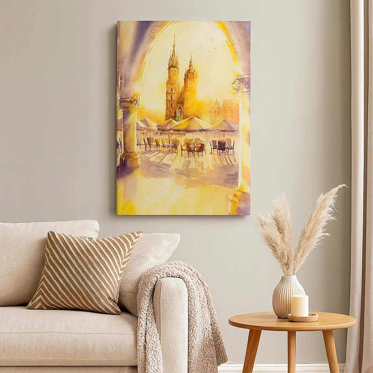 Vászonkép - Napkelte a krakkói piactér felett - 50x70 cm