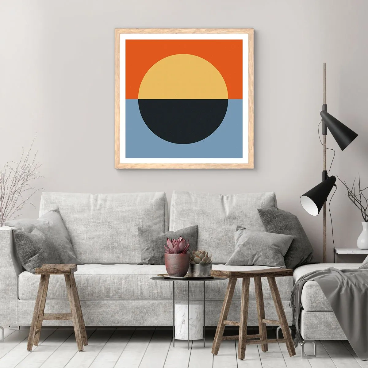 Poszter világos tölgy keretben - A meleg és a hideg kompozíciója - 40x40 cm