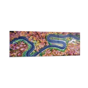 Üveg kép - Kanyargós út az erdőn keresztül - 160x50 cm