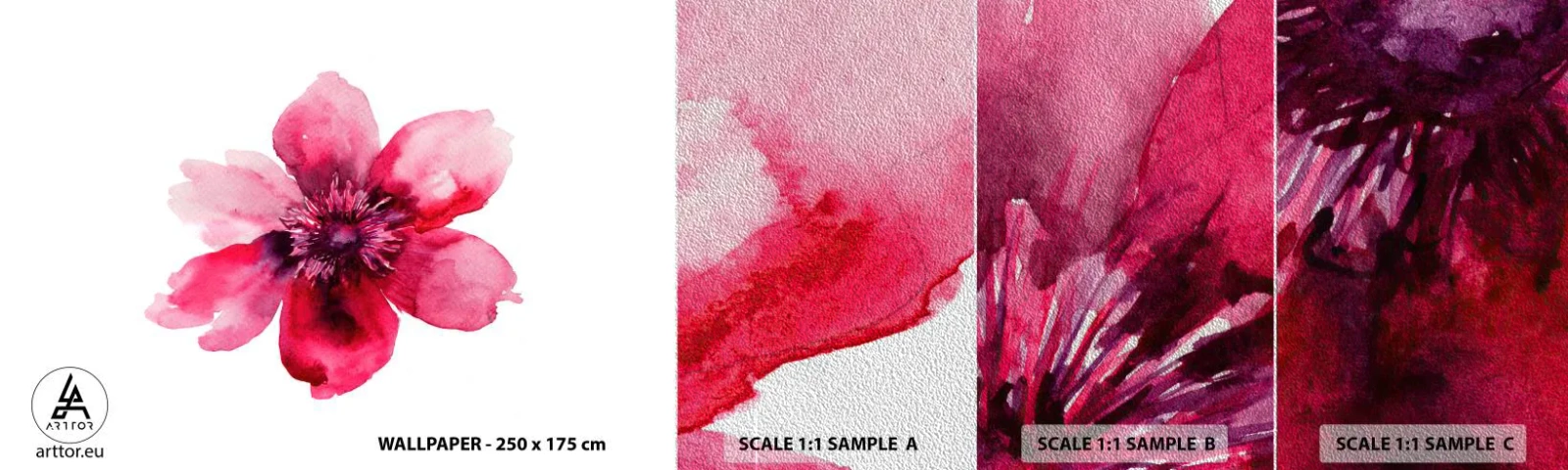 Fotótapéta Minta Premium Sand - Kármin illatos csók - Virág, Akvarellek, Grafika - 100x30 cm