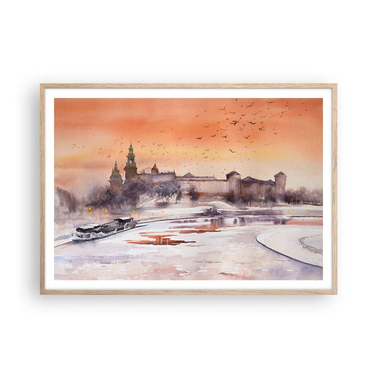 Poszter világos tölgy keretben - Királyi naplemente - 100x70 cm