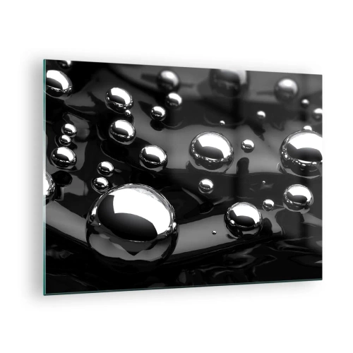 Üveg kép - Fémes cseppek fekete felületen - 70x50cm - A fekete vízből - Modern fali dekoráció nappalihoz és hálószobához ARTTOR