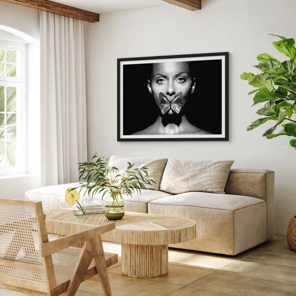 Poszter fehér keretben - Pillangó csókja - 100x70 cm
